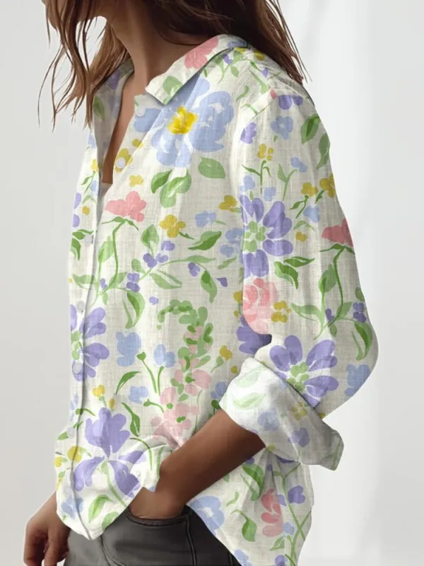 Pastel Floral Print Long Sleeve Shirt