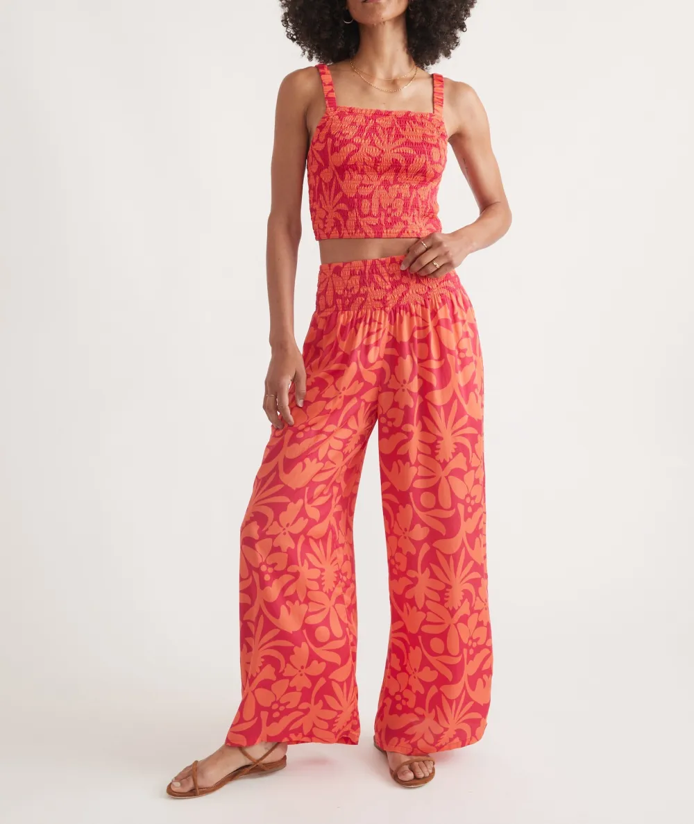 Coral Floral Print Palazzo Trousers