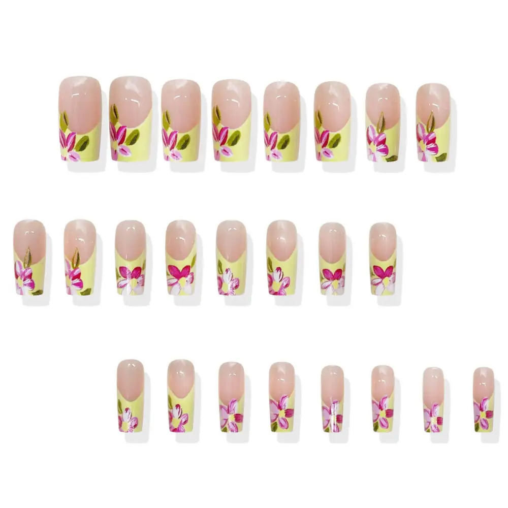Nailhour 24Pcs Vintage Floral Long Square Press On Nails