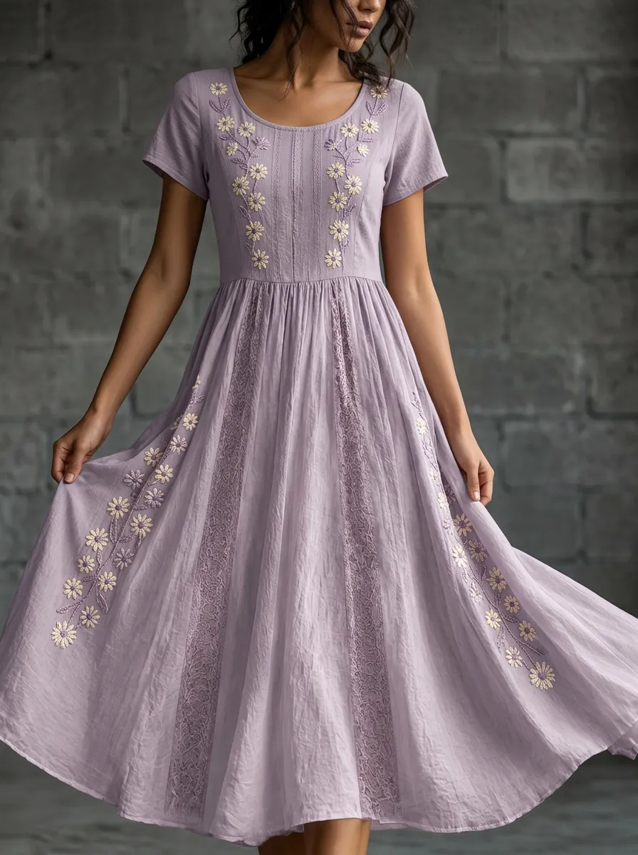 Women's Breast Cancer Awareness Floral Embroidered Printed Dress
