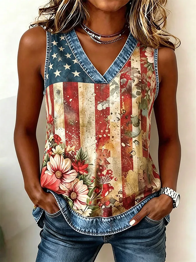 Women's America Flag Print Casual Vest