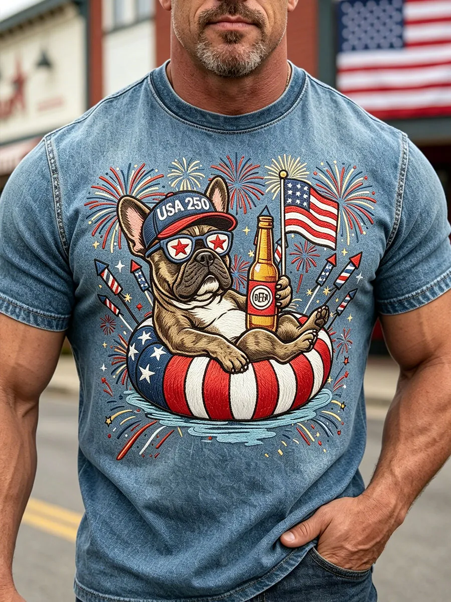 Men's USA 250th Independence Day Puppy Print T-shirt