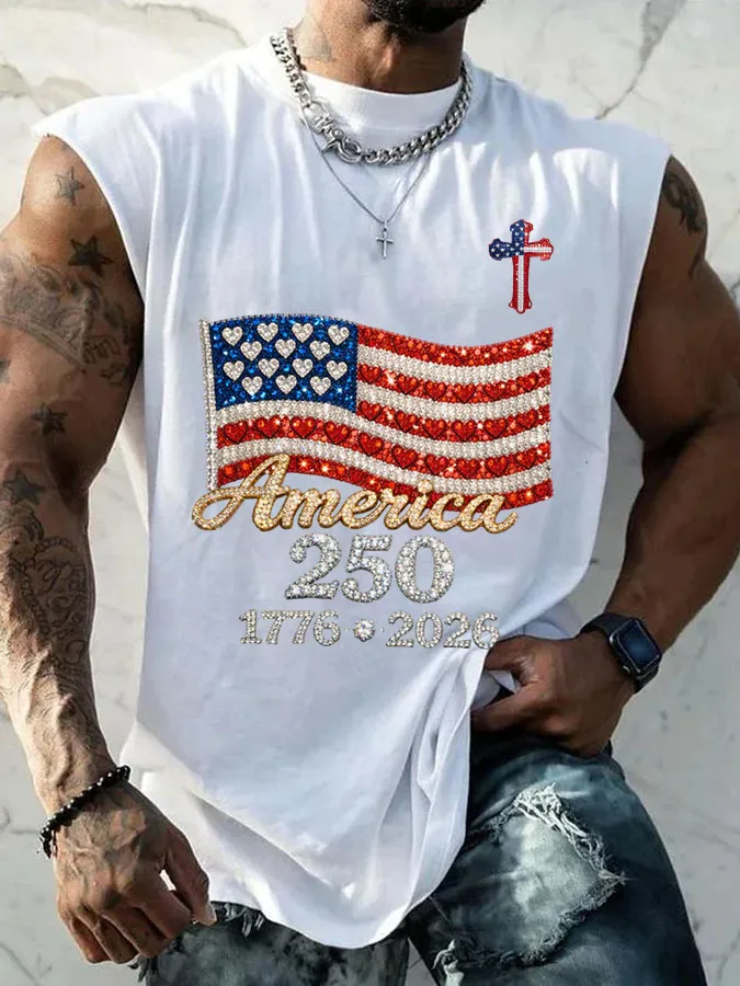 Men's Vintage America Flag Print Vests
