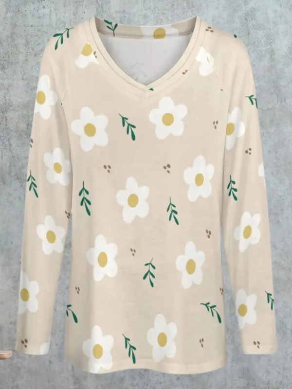Soft Floral V-Neck T-Shirt