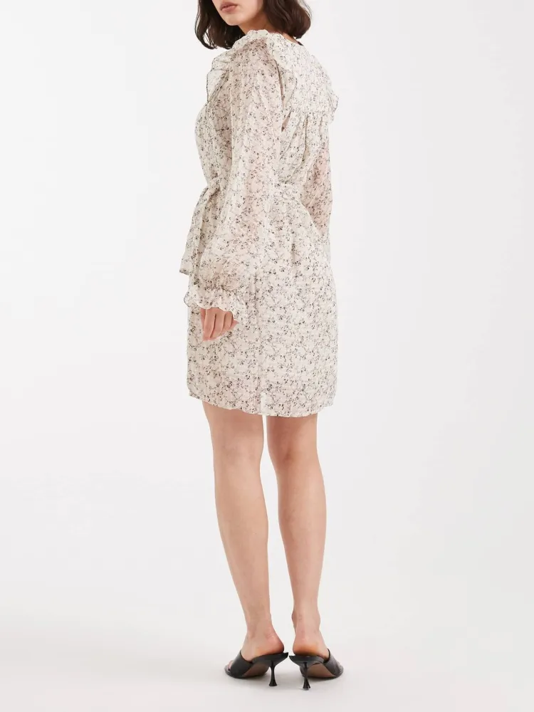 Tied Floral Ruffle Sleeve Dress