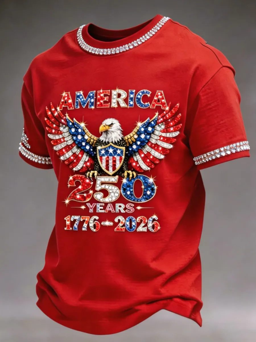 American 250th Anniversary Rhinestone Design Men's T-Shirt