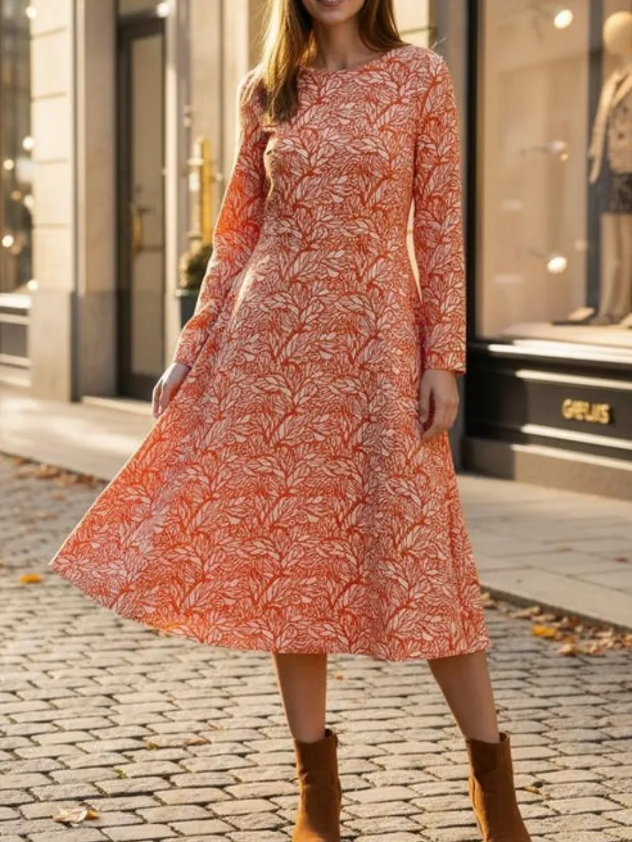 Floral A-Line Round Neck Dress