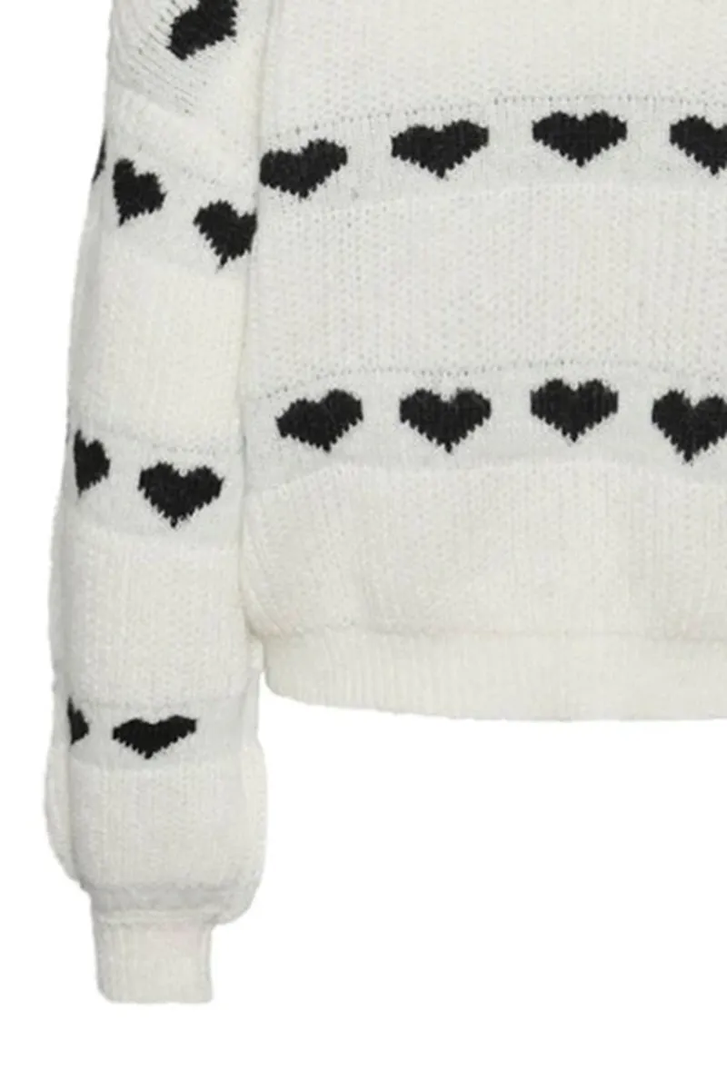 Heart Patterned Puff Sleeve Sweaters