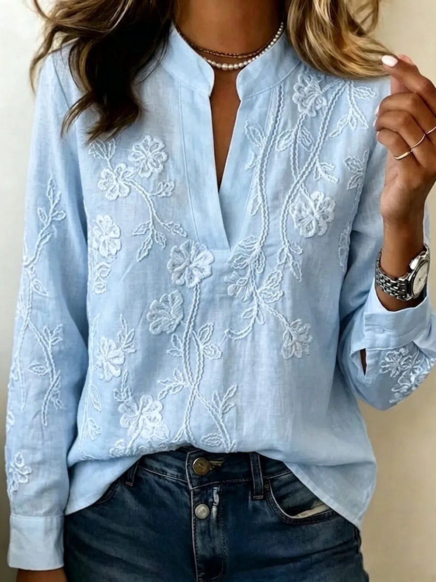 Women'S Casual Floral Print Cotton Linen Top