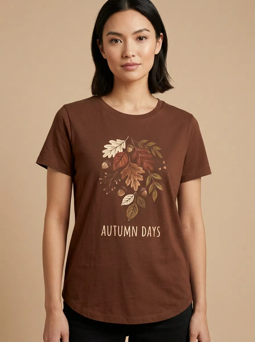 Acorn Oak Leaf Printed Women's Graphic T-Shirt