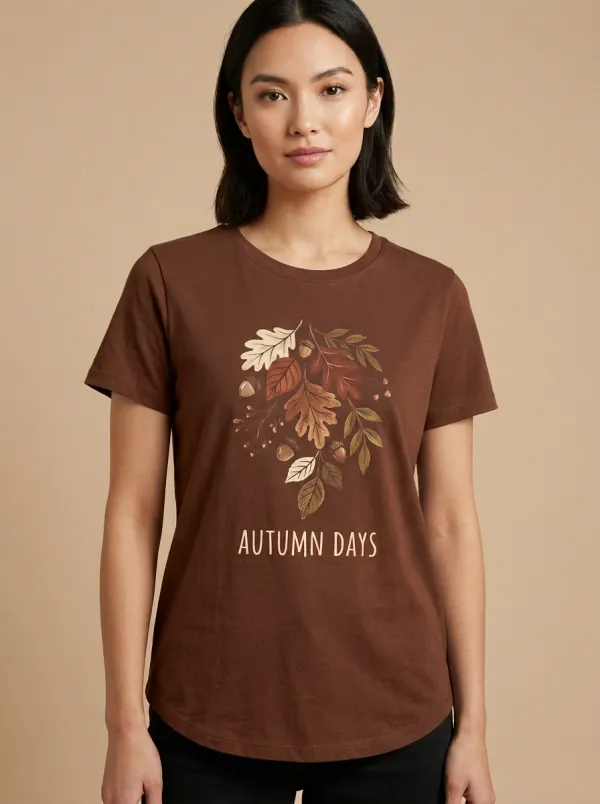 Acorn Oak Leaf Printed Women's Graphic T-Shirt
