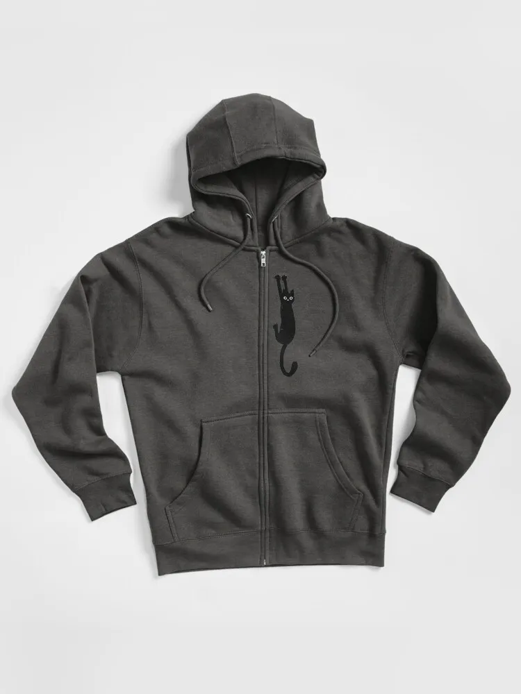 Black Cat Holding On Zipped Hoodie
