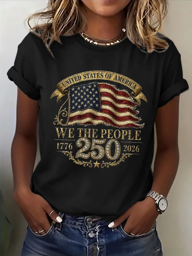 Women's USA 250th Anniversary Printed Round Neck T-shirt