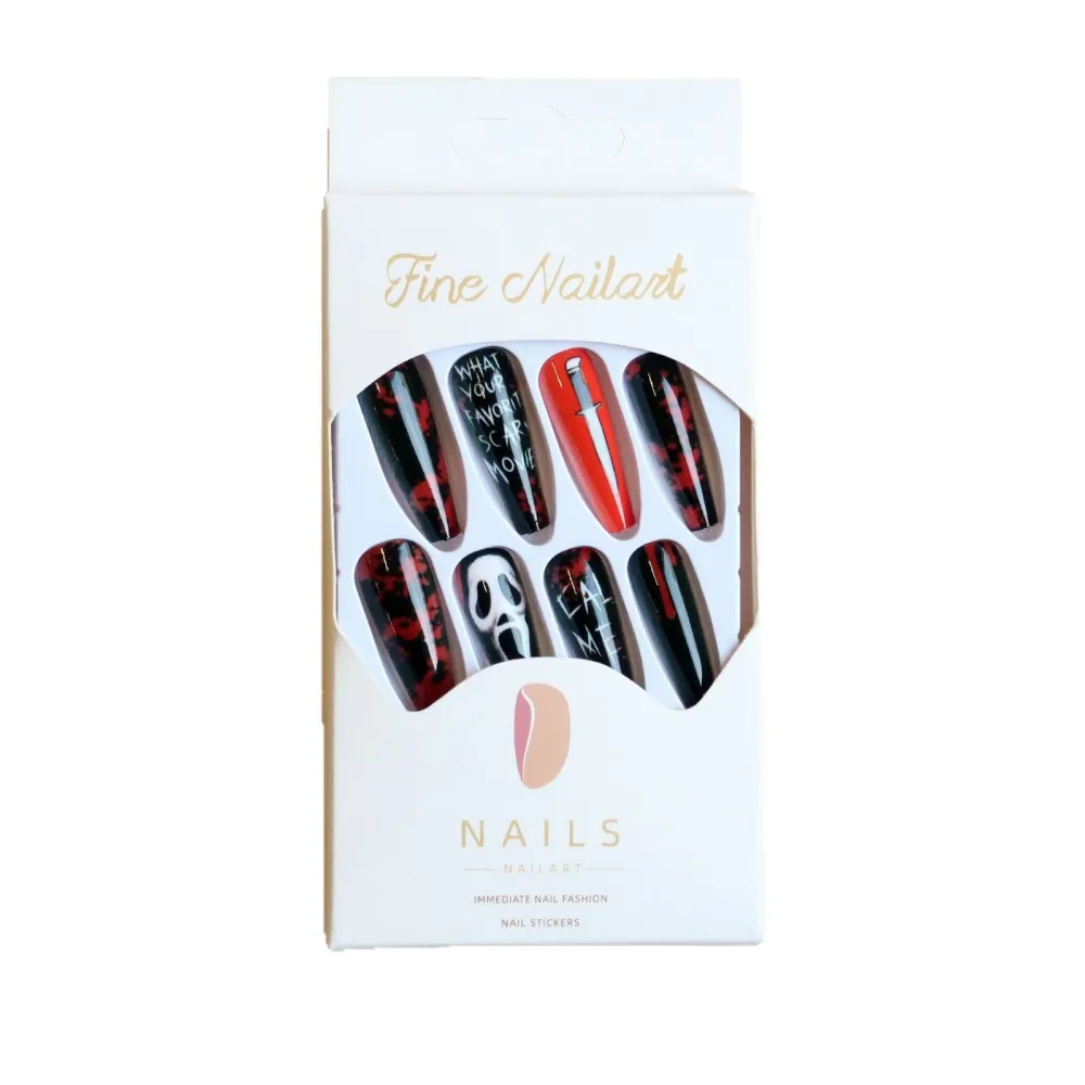 Nailhour 24Pcs Gothic Halloween Terrifying Face Extra Long Coffin Press On Nails
