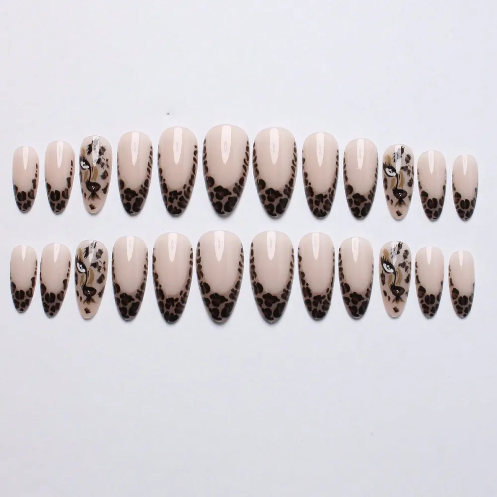 Nailhour 24Pcs French Vintage Brown Short Almond Press On Nails