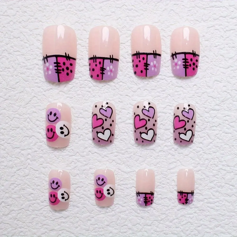 Nailhour 24Pcs Halloween Medium Square Sweet Designs Press On Nails