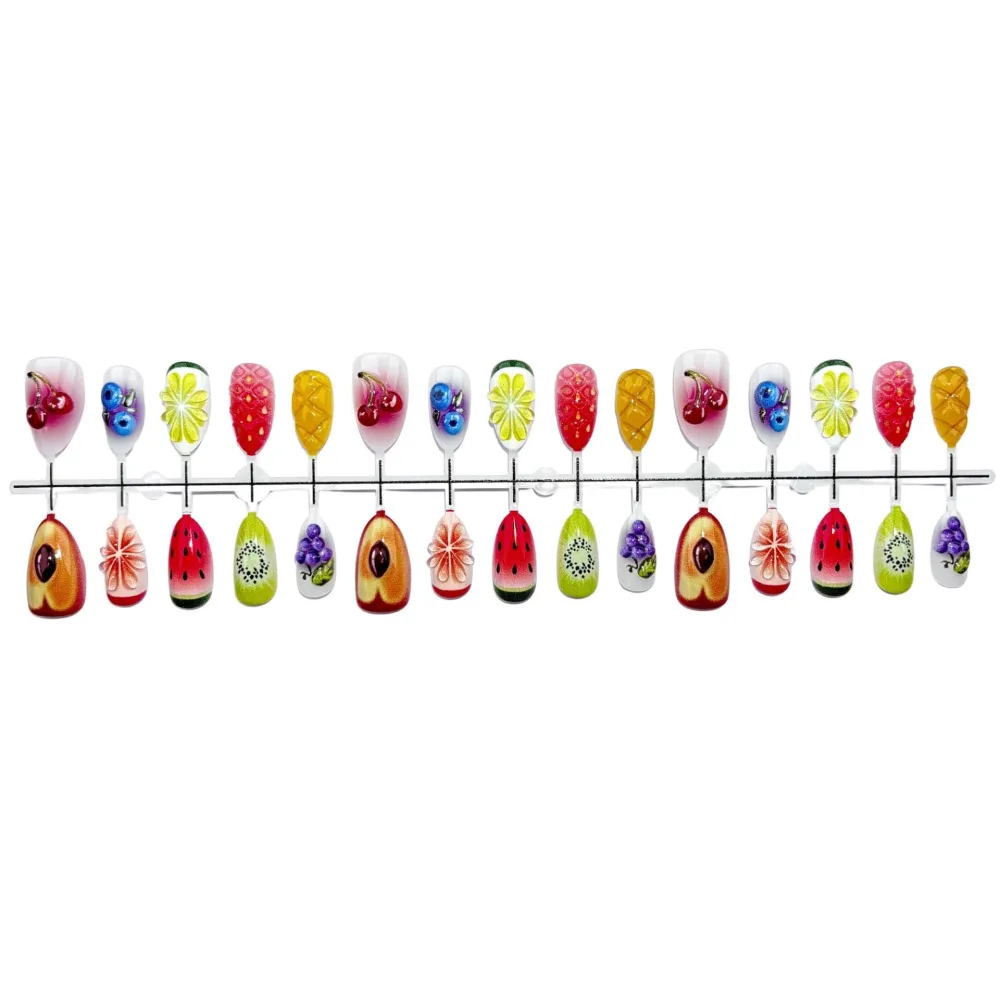 Nailhour 30Pcs Fruit 3D Medium Almond French Press On Nails