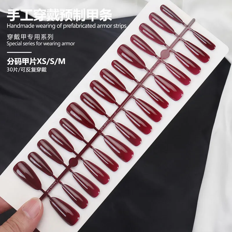 Nailhour 30Pcs Red Medium Almond Minimalist Press On Nails