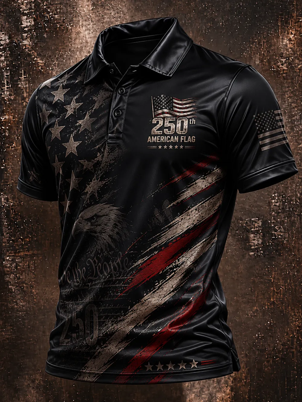 Men's 250th American US Flag Printed Collar Polo shirt