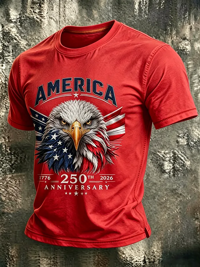 Men'S Casual American 250Th Anniversary Personalized Printed Round Neck T-Shirt