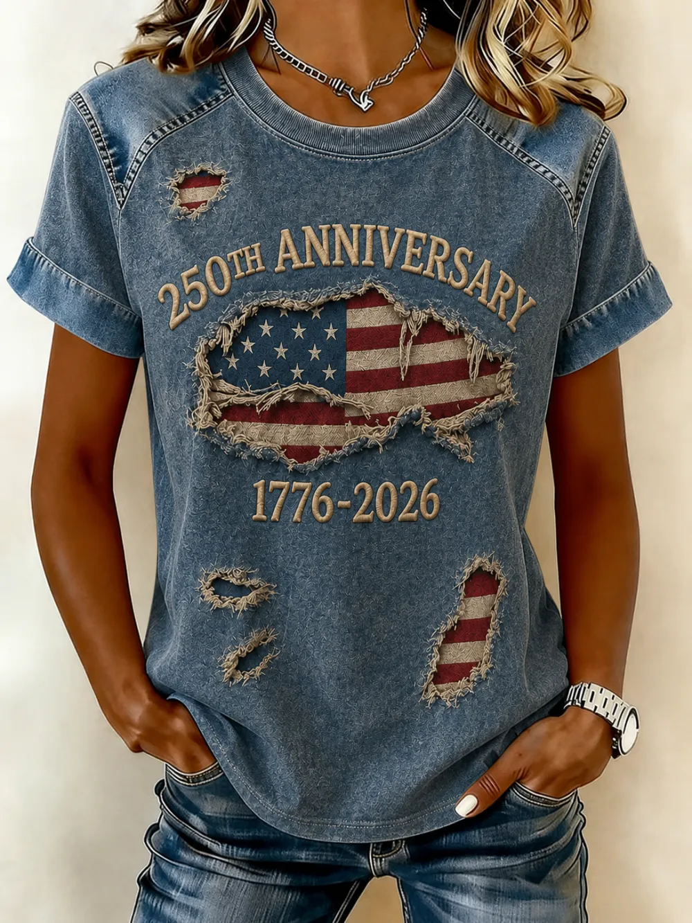 Women'S Retro Independence Day Printed Casual T-Shirt