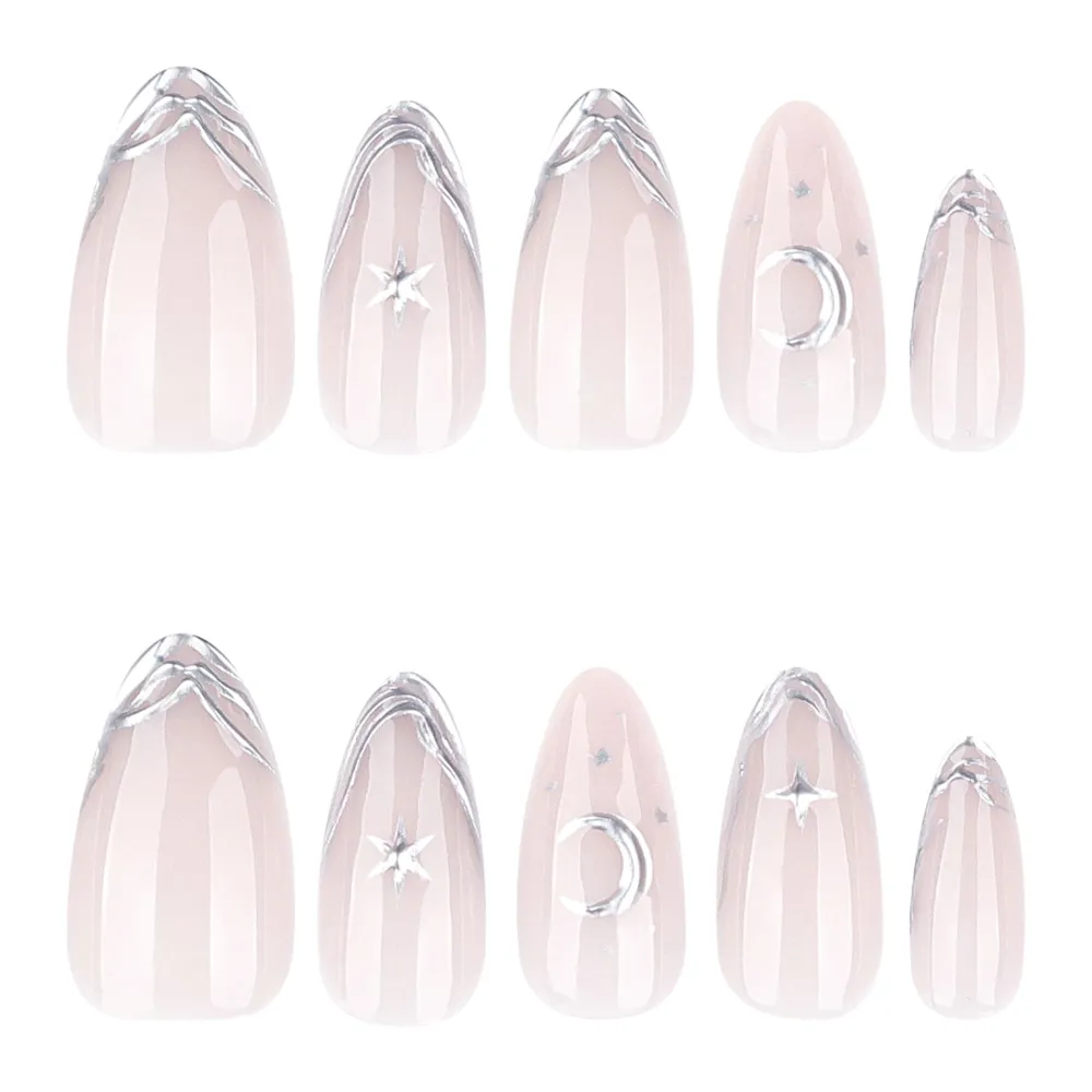 Nailhour 24Pcs French Nude 3D Medium Almond Press On Nails
