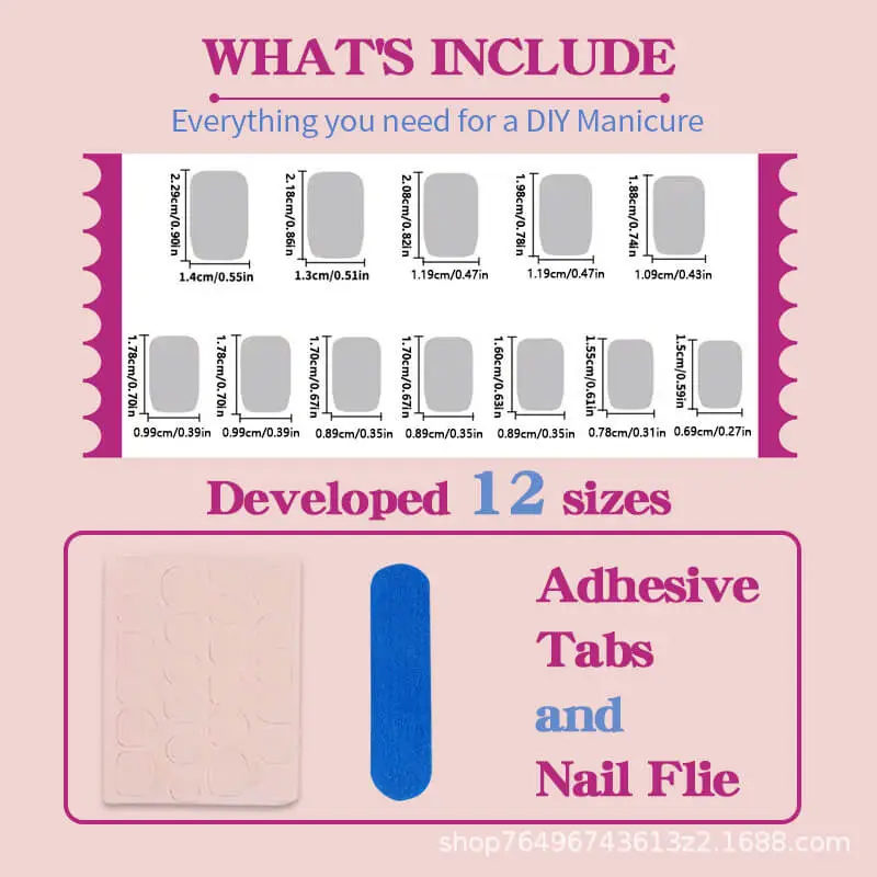 Nailhour 24Pcs Pink Rhinestone Medium Square Press On Nails