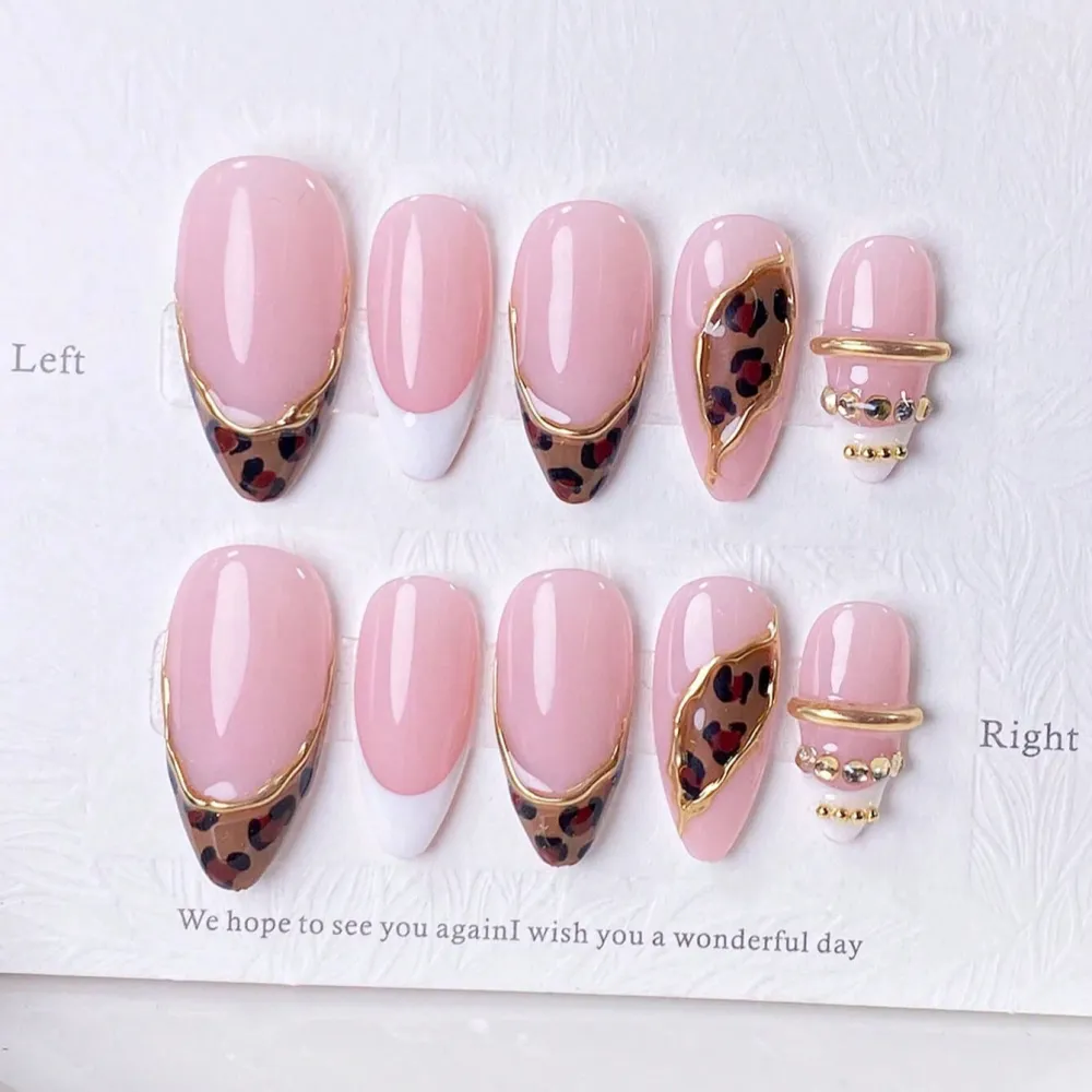 Nailhour 10Pcs Autumn Gilded Long Almond Press On Nails