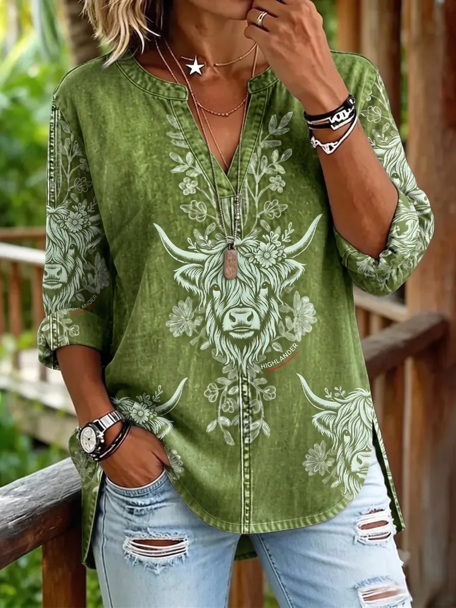 Women'S Highland Cattle Print Casual Top