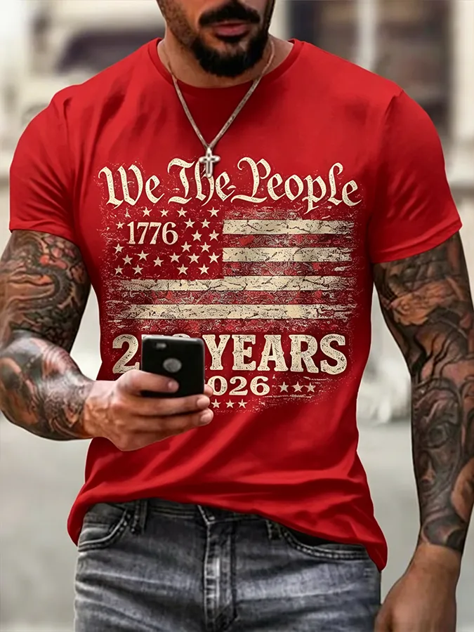 Men'S Casual 250Th Anniversary Celebration Of The Founding Of The United States, Personalized Printed Round Neck T-Shirt