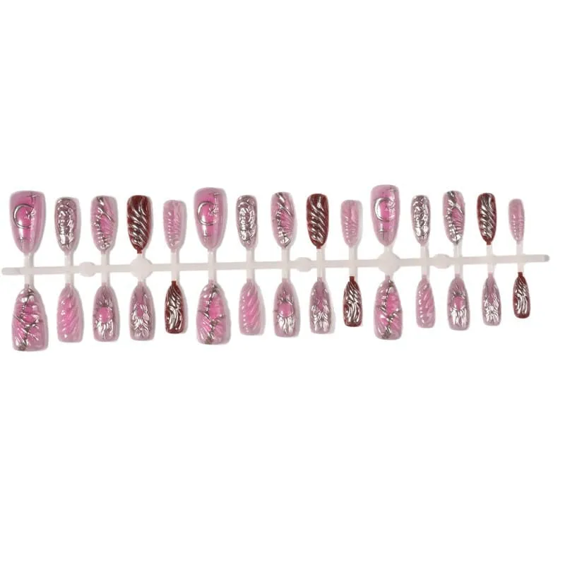 Nailhour 30Pcs Floral 3D Medium Almond French Press On Nails