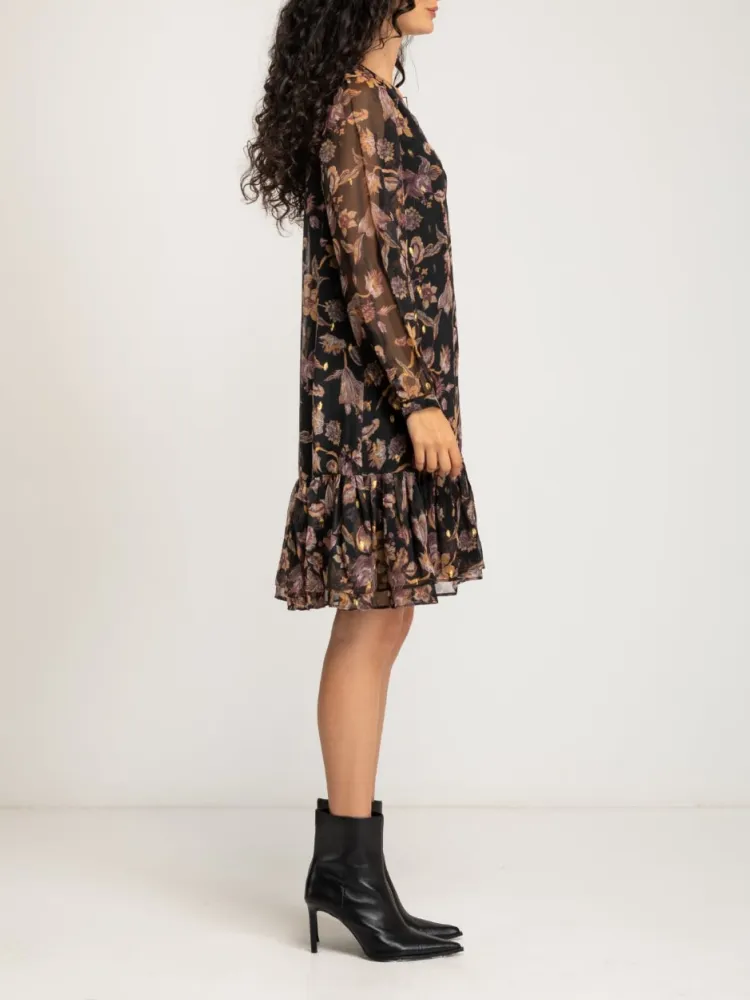 Ruffled V-Neck Print Dress