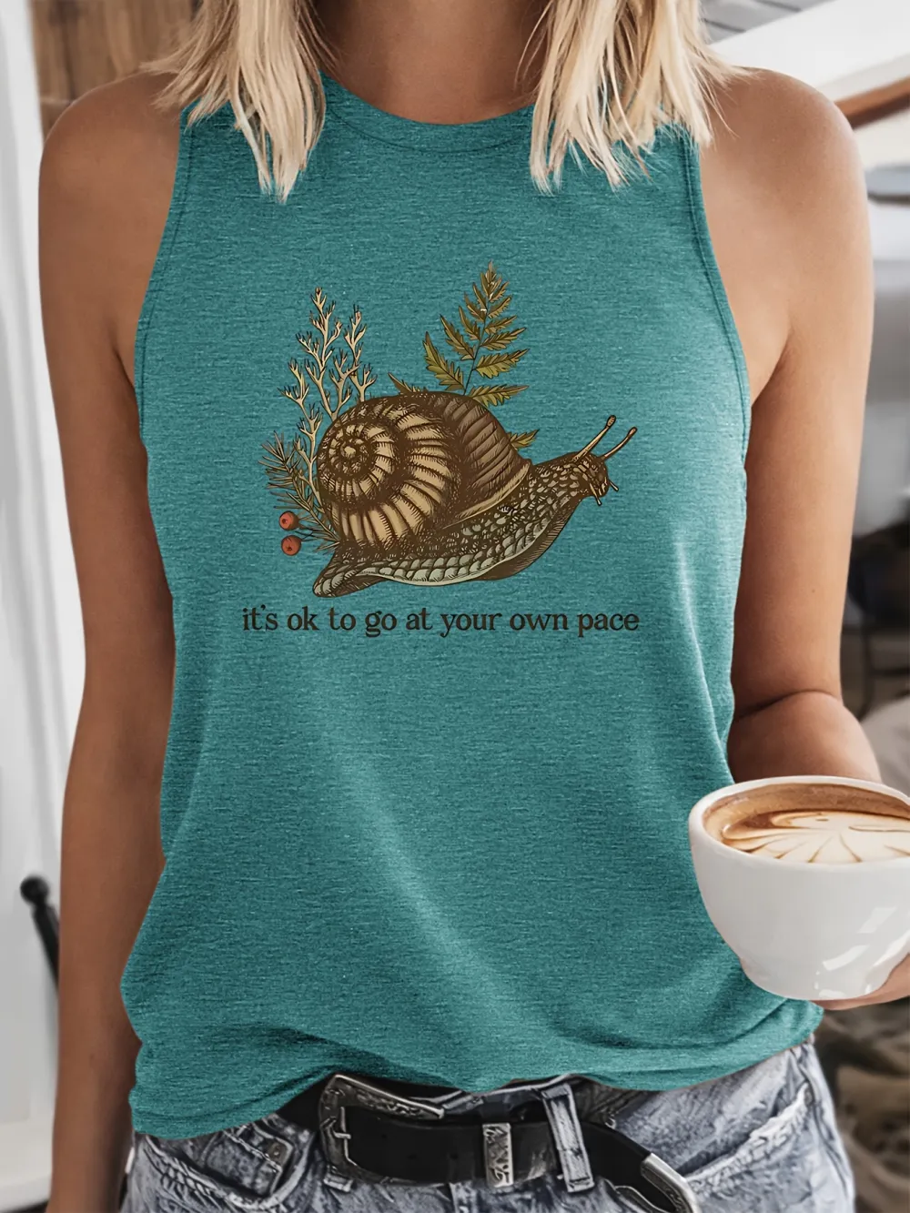 Women's Vintage Botanical Snail Print Tank Top