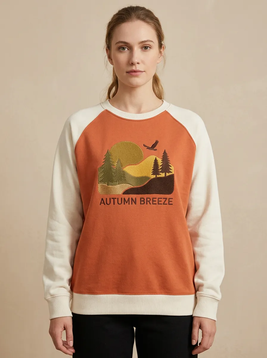 Forest Landscape Embroidered Women's Graphic Sweatshirt