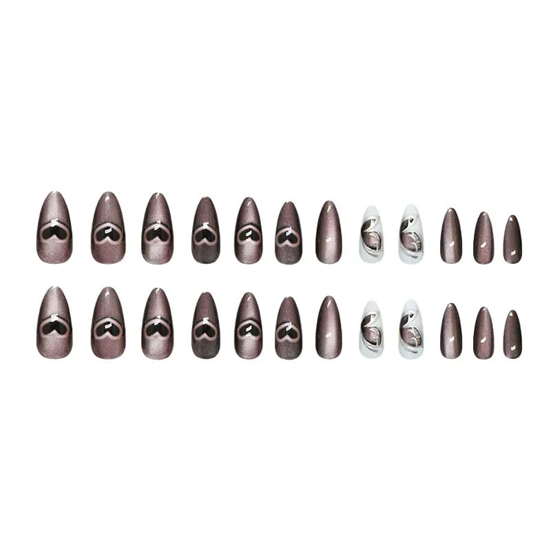 Nailhour 24Pcs Butterfly Gothic 3D Cat Eye Purple Medium Almond Press On Nails