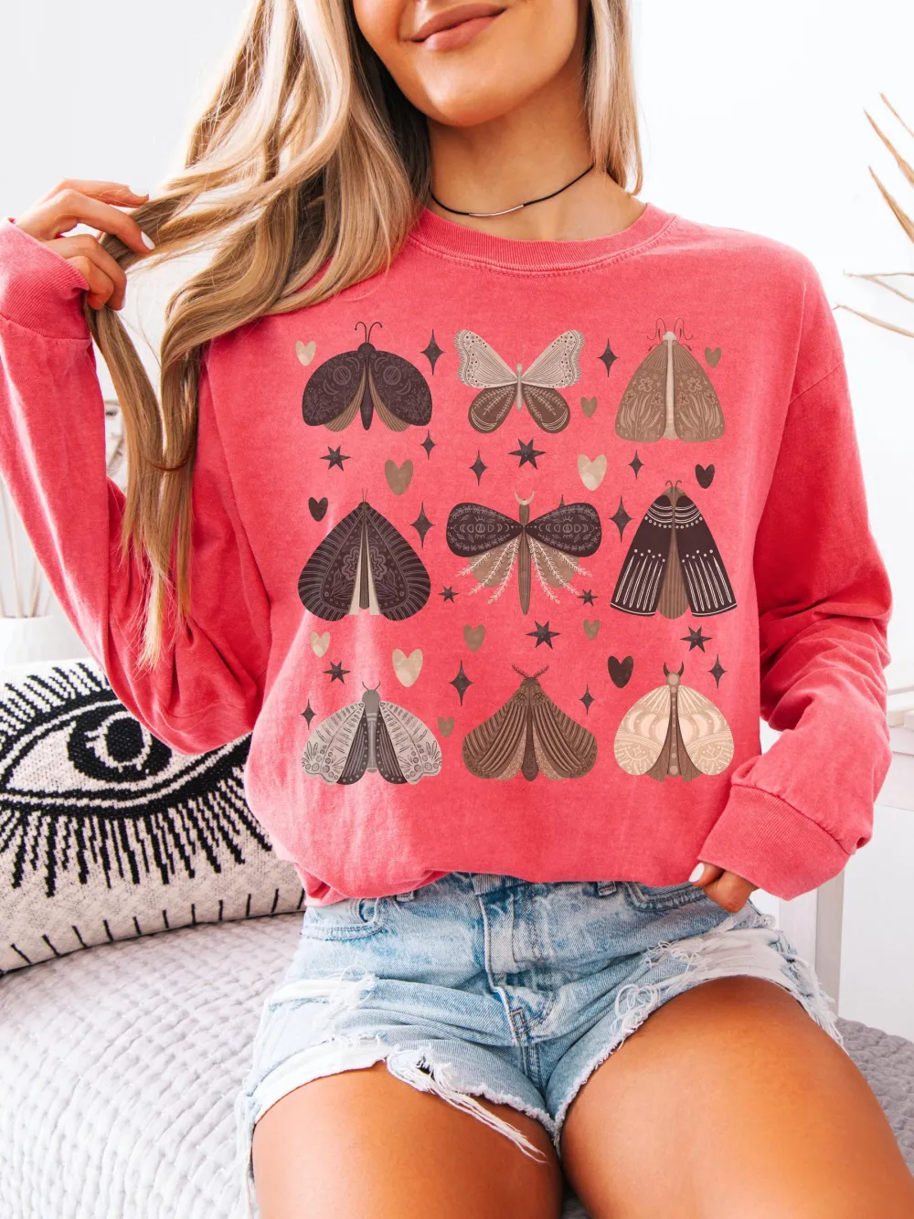 Moth Print Long Sleeve T-Shirt