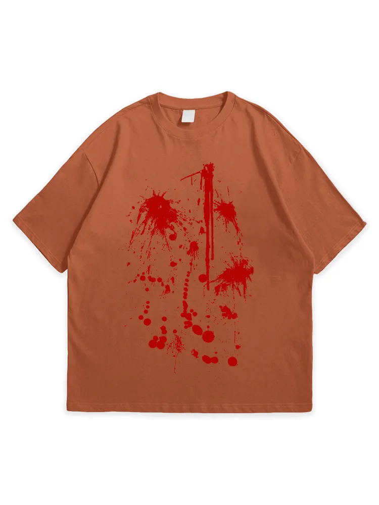 Men'S Halloween Retro Art Niche Splash Print Round Neck  T-Shirt