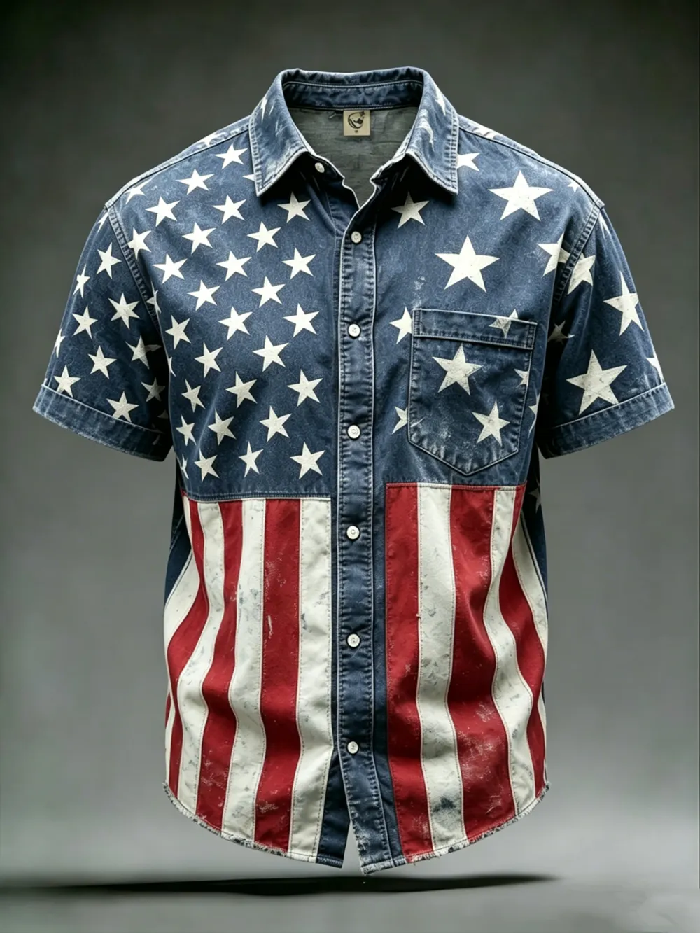 U.S. Independence Day Flag Themed Chest Pocket Holiday Hawaiian Shirt