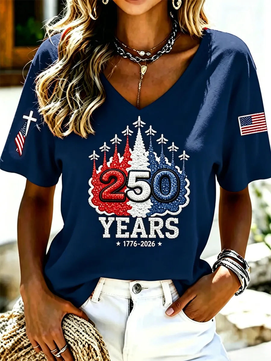 Women's Casual USA 250th Celebration Print Short Sleeve T-shirt