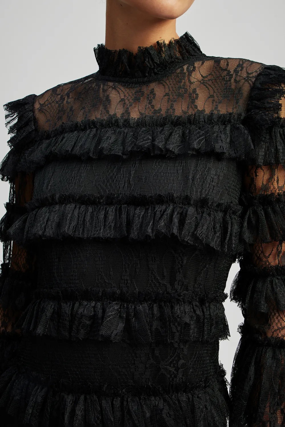 Tiered Ruffled Lace Maxi Dress