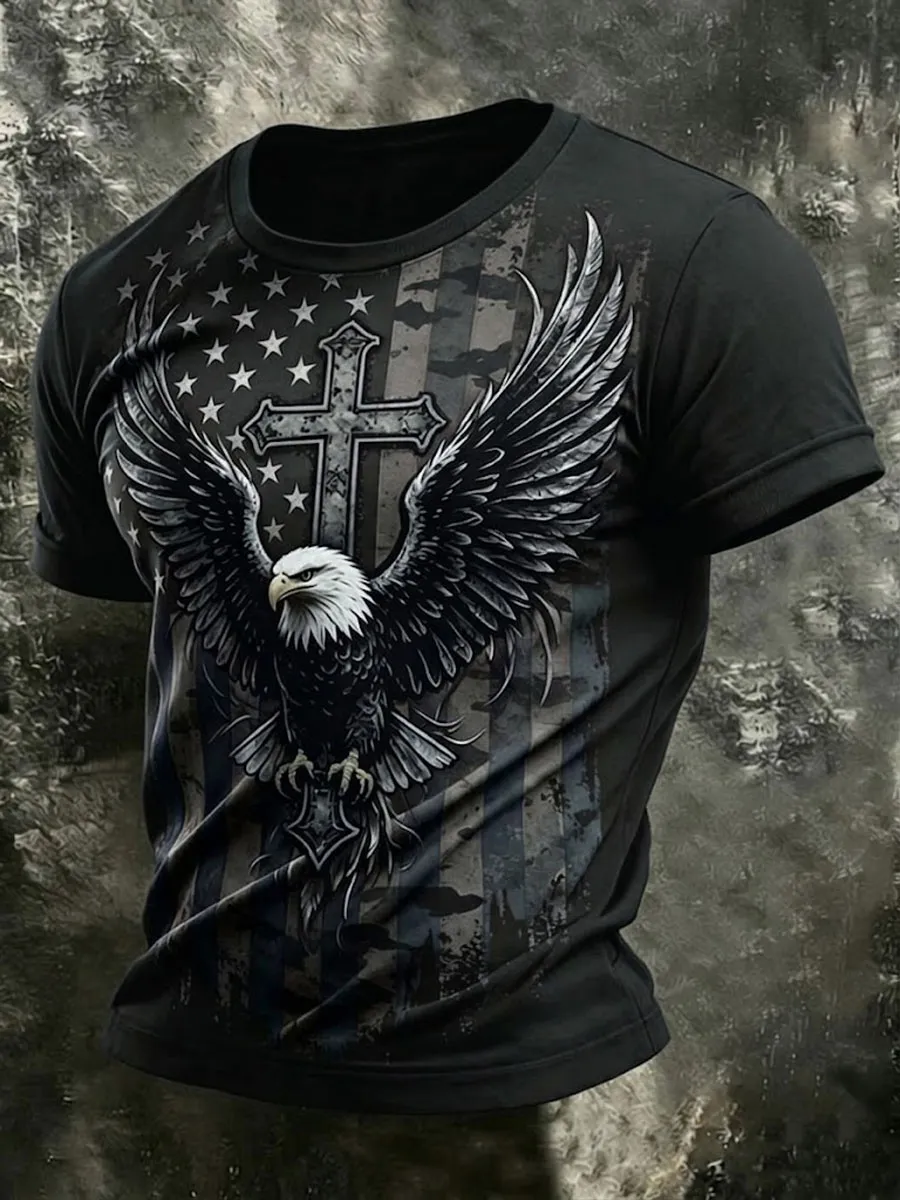 Men'S Retro America 250 National Flag Print Casual T Shirt