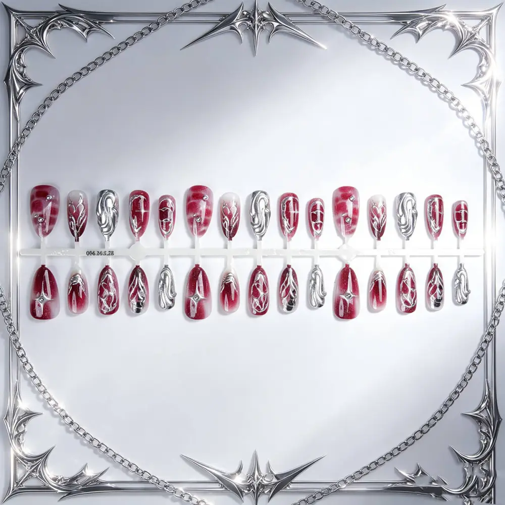 Nailhour 30pcs Cat Eye Chrome Medium Almond Press On Nails