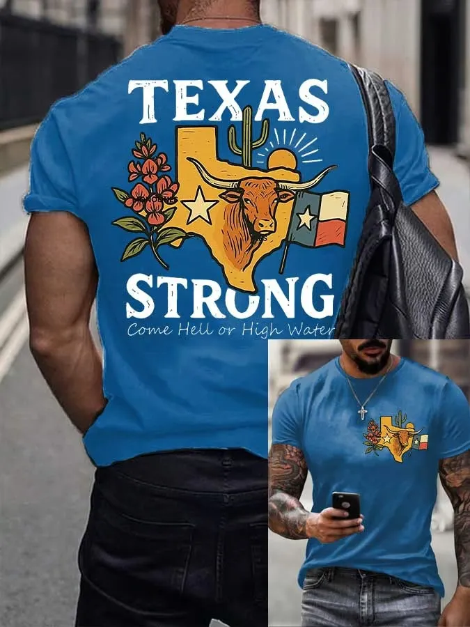 Men's Retro Texas Strong Come Hell Or High Water Print T-Shirt