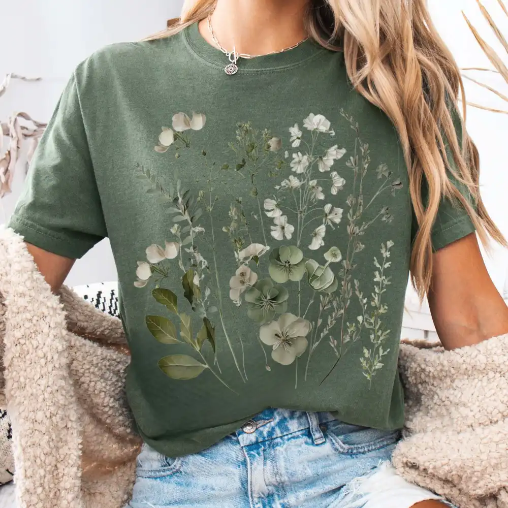 Sage And White Wildflower Shirt