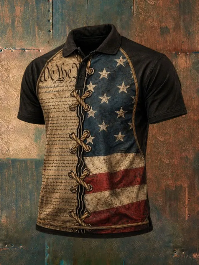 Men's Independence Day Printed Casual Polo Shirt