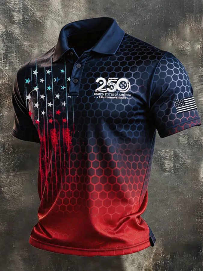 Men'S America Flag Print Casual Polo Shirt