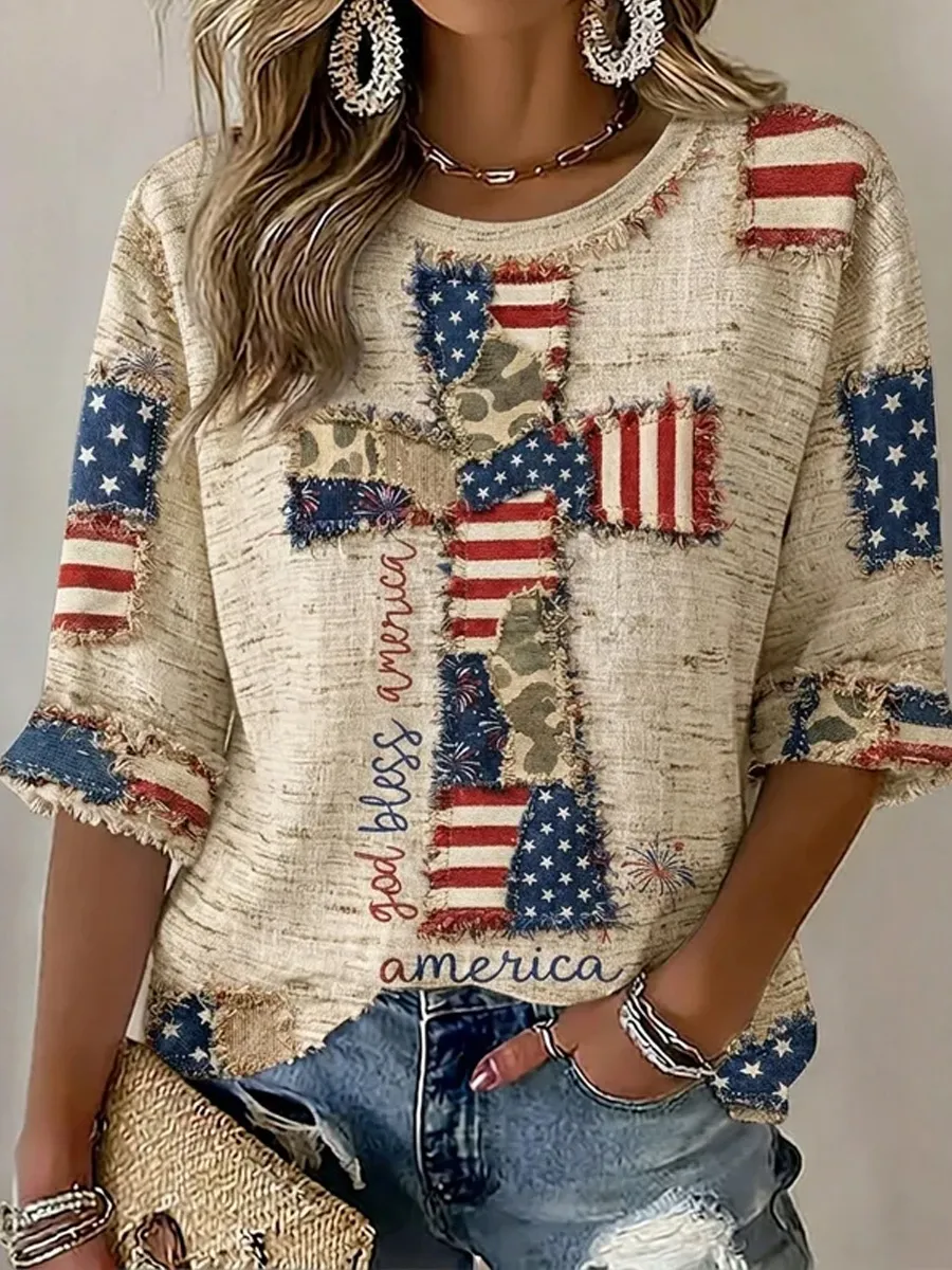Women's 250th Anniversary Of The United States Printed V-Neck Top