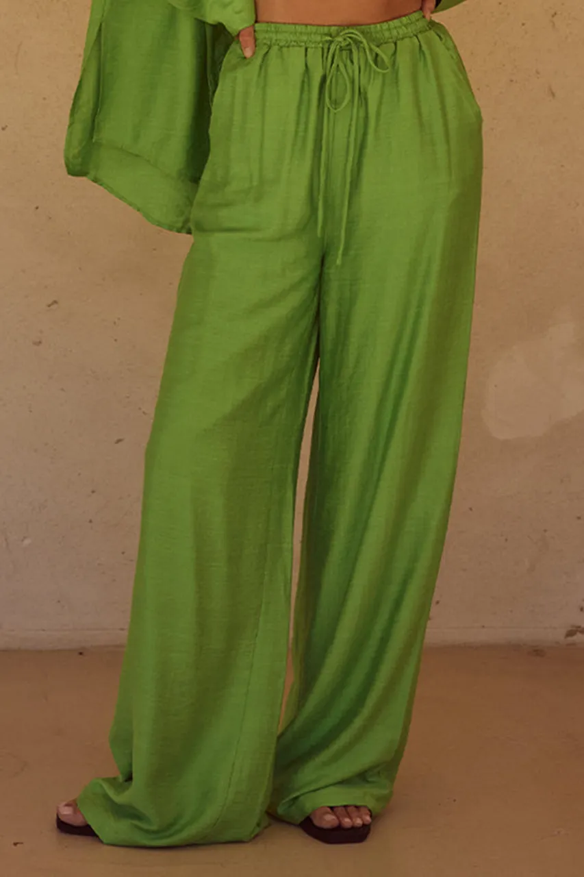 Vibrant Green High Waisted Wide Leg Pants