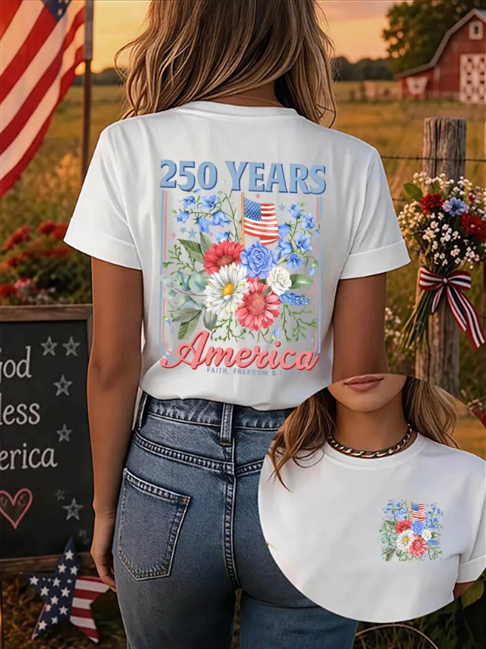 Since 1776, Faith, Liberty, And Family – Women'S 250th Anniversary Of American Faith Print Short-Sleeve T-Shirt