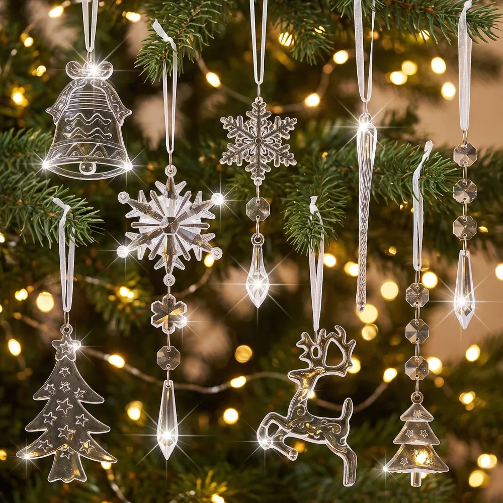 24PCS Christmas Reindeer Ice Pop Christmas Tree Bell Transparent Acrylic Ice Pop Ornament